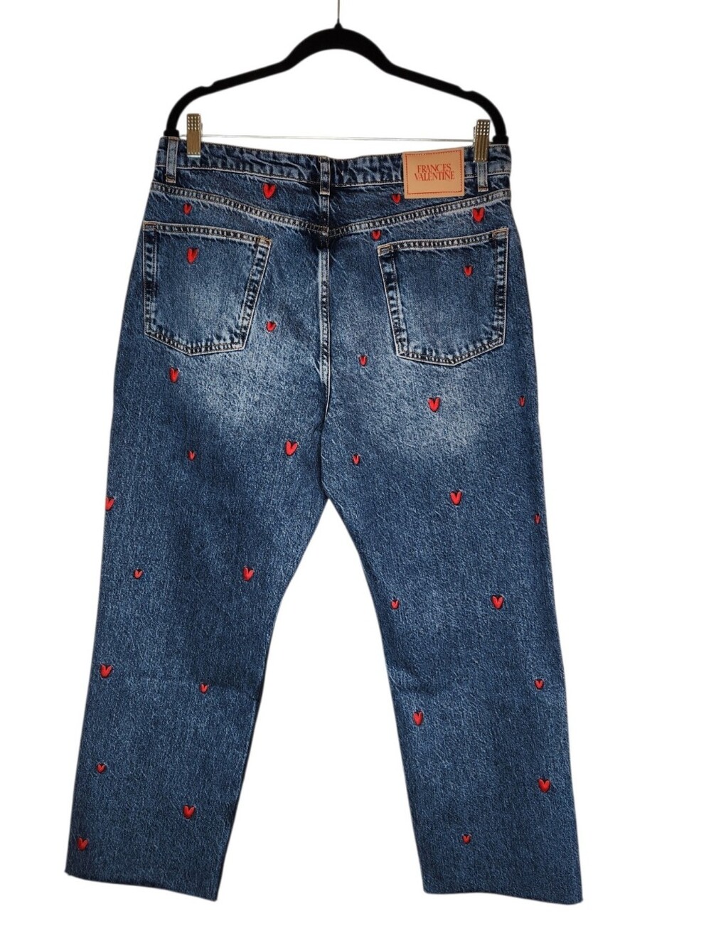 Frances Valentine Andy Sweetheart Heart Embroidered Raw Hem Jeans Size 12 - Picture 2 of 7
